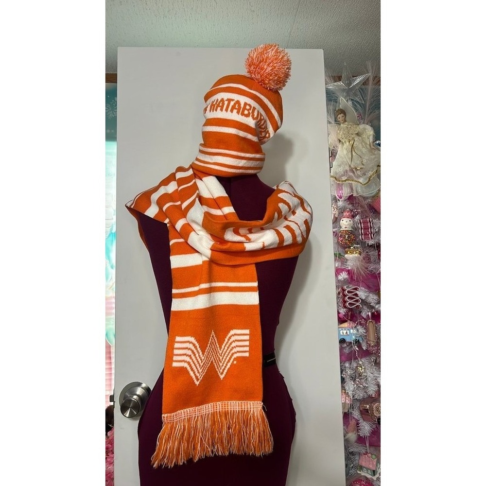 Whataburger Beanie Scarf Set Unisex OS Orange White Good Knit Flying W Logo
